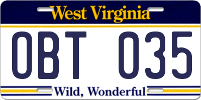 WV license plate OBT035