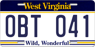 WV license plate OBT041