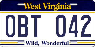 WV license plate OBT042