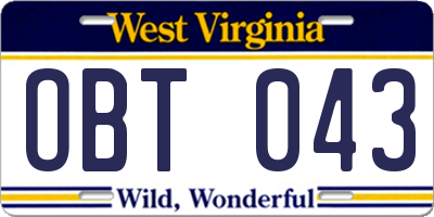 WV license plate OBT043