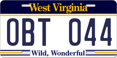 WV license plate OBT044