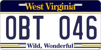 WV license plate OBT046
