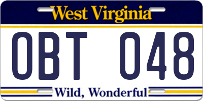 WV license plate OBT048