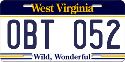 WV license plate OBT052