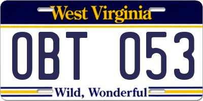 WV license plate OBT053