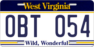 WV license plate OBT054