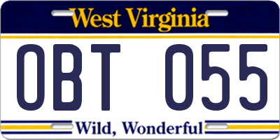 WV license plate OBT055
