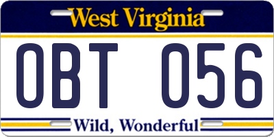 WV license plate OBT056