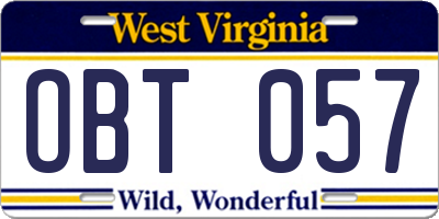 WV license plate OBT057