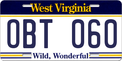 WV license plate OBT060