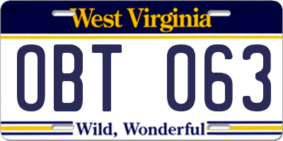 WV license plate OBT063