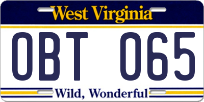 WV license plate OBT065