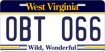 WV license plate OBT066