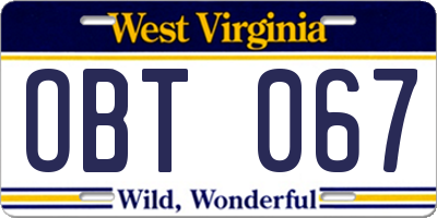 WV license plate OBT067