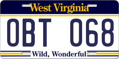 WV license plate OBT068