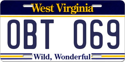WV license plate OBT069