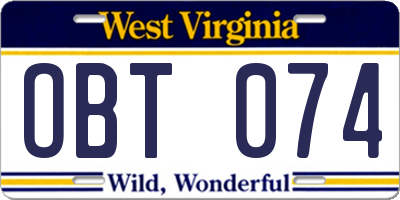 WV license plate OBT074