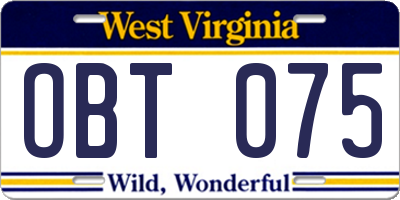 WV license plate OBT075