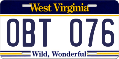 WV license plate OBT076