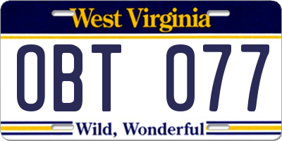 WV license plate OBT077