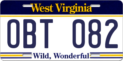 WV license plate OBT082