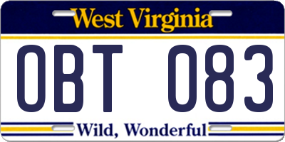 WV license plate OBT083