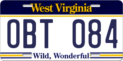 WV license plate OBT084