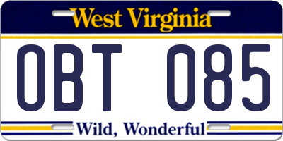 WV license plate OBT085