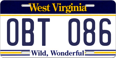 WV license plate OBT086