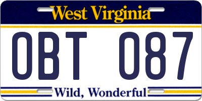WV license plate OBT087