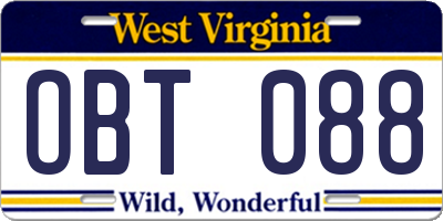 WV license plate OBT088