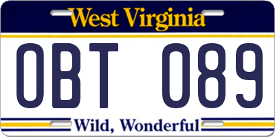 WV license plate OBT089
