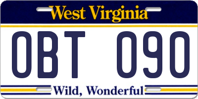 WV license plate OBT090