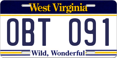WV license plate OBT091