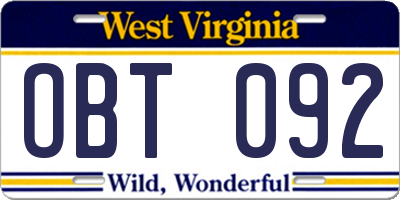 WV license plate OBT092