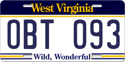 WV license plate OBT093