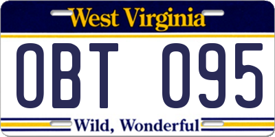 WV license plate OBT095