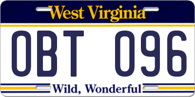 WV license plate OBT096