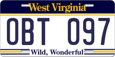 WV license plate OBT097