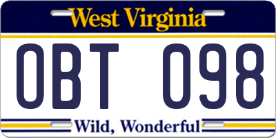WV license plate OBT098