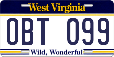 WV license plate OBT099