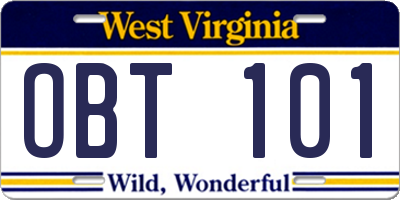 WV license plate OBT101