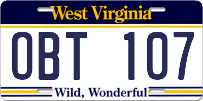WV license plate OBT107