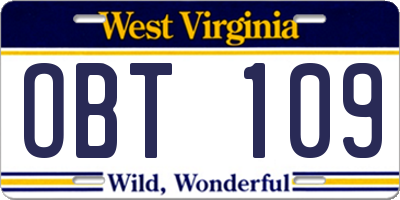 WV license plate OBT109