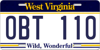 WV license plate OBT110