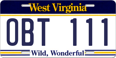 WV license plate OBT111