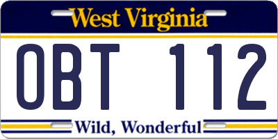 WV license plate OBT112