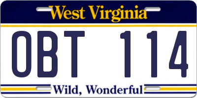 WV license plate OBT114