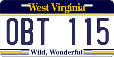 WV license plate OBT115