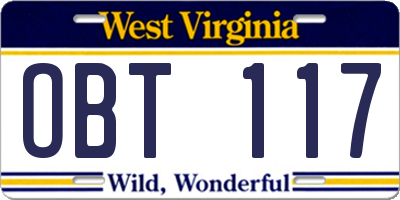 WV license plate OBT117